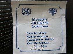 1980 MONGOLIA 750 TUKHRIK PROOF GOLD COIN. 900 FINE WithCERTIFICATE