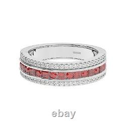 1.20 Ct 100% Natural Round Cut Diamond & Princess Ruby Ring in 18K White Gold