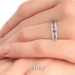 1.20 Ct 100% Natural Round Cut Diamond & Princess Ruby Ring in 18K White Gold