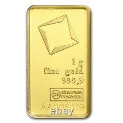 1 Gram 999.9 Fine Gold Bullion Bar 24K VALCAMBI SUISSE w ASSAY CERTIFICATE