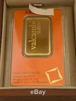 1 Ounce 999.9 Fine Gold by Valcambi Suisse withSealed Certificate