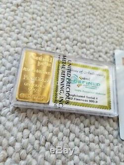 1 Ounce Fine Gold Bar United PMR with Assay & Certificate of Authenticity