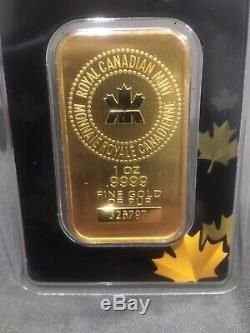 1 Troy Oz Gold Bar Royal Canadian Mint (RCM). 9999 Fine Assay Certificate Serial