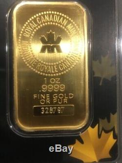 1 Troy Oz Gold Bar Royal Canadian Mint (RCM). 9999 Fine Assay Certificate Serial