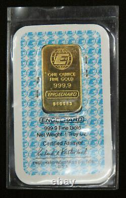 1 troy oz ounce Gold Bar Engelhard USA 999.9 Fine Gold Au 860583 Certificate
