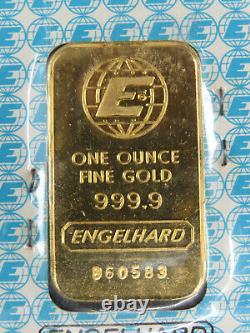1 troy oz ounce Gold Bar Engelhard USA 999.9 Fine Gold Au 860583 Certificate