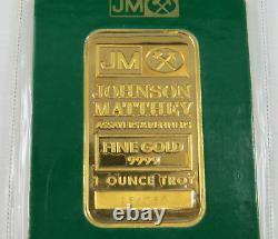 1 troy oz ounce Gold Bar Johnson Matthey JM 99.99% Fine A64737 Green Certificate