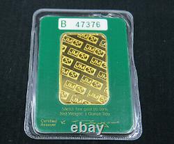 1 troy oz ounce Gold Bar Johnson Matthey JM 99.99% Fine B47376 Green Certificate