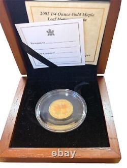 2001 1/4 oz. 9999 Fine Gold Hologram Maple Leaf Certificate of Authenticity