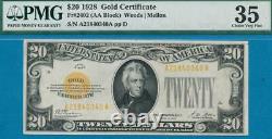 $20. 1928 Gold Seal Gold Certificate Pmg Choice Very Fine 35
