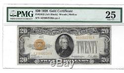 $20 Fr. 2402 1928 Gold Certificate (AA BLOCK) Woods Mellon PMG 25 Very Fine