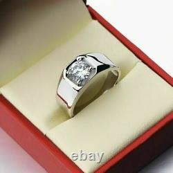 2CT Round Cut Moissanite Solitaire Men'S Engagement Ring 14K White Gold Over