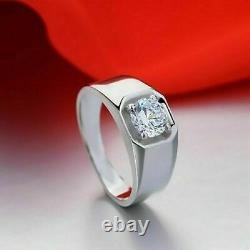 2CT Round Cut Moissanite Solitaire Men'S Engagement Ring 14K White Gold Over