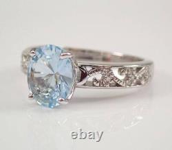 2Ct Oval Cut Simulated Aquamarine Diamond Solitaire Ring 14K White Gold Over