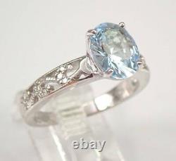 2Ct Oval Cut Simulated Aquamarine Diamond Solitaire Ring 14K White Gold Over