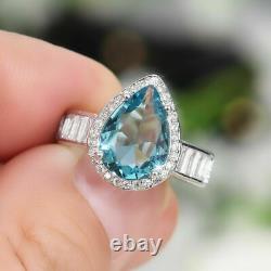 2Ct Pear Cut Simulated Aquamarine Women's Engagement Ring In 14K White Gold FN