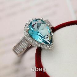 2Ct Pear Cut Simulated Aquamarine Women's Engagement Ring In 14K White Gold FN