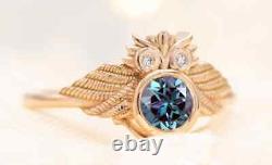 2Ct Round Cut Simulated Alexandrite Vintage Antique Owl Ring 14K Yellow Gold FN