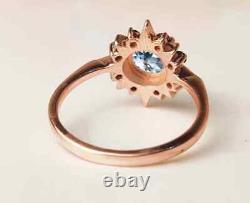 2Ct Round Cut Simulated Aquamarine Snowflake Engagement Ring 14k Rose Gold FN