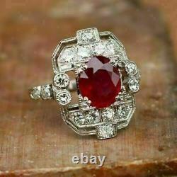 2.0Ct Oval Cut Red Ruby Diamond Retro Era Vintage Engagement Ring 14k White Gold