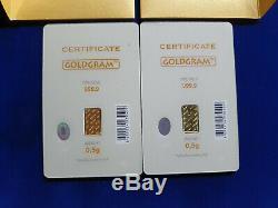 (2) 0.5 gram GoldGram Fine Gold 999.9 Certificate Istanbul Refinery IGR (1 g)