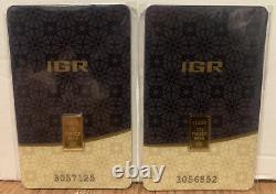 2 1/2 Gram Bars Of Gold. 9999 Fineness, IGR GOLD BAR, Assay Certificate