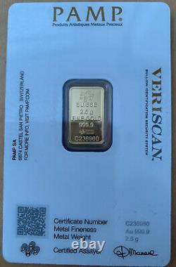 2.5g Fine Gold bullion Pamp new sealed with certificate Swiss Made Suisse 999.9