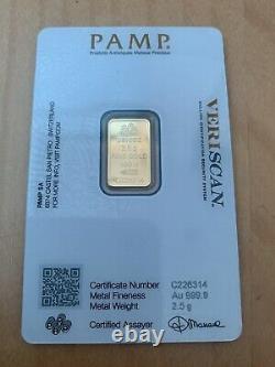2.5g Fine Gold bullion Pamp new sealed with certificate Swiss Made Suisse 999.9