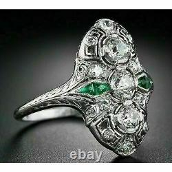 2.75Ct Round Cut Diamond 3 Stone Filigree Vintage Art Deco Wedding Ring 14k Gold