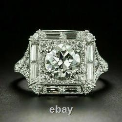2.79 Carat Round Cut Lab-Created Diamond Unique Halo Style Vintage Art Deco Ring