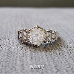 2.85 Carat Round Cut Lab-Created Diamond Hexagon Shape Old Vintage 1920's Rings