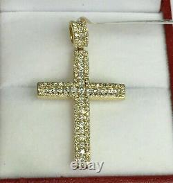 2 Ct Certificate Real Moissanite Round Cross Pendant In 14K Yellow Gold Finish