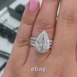 2 ct D/FL Pear Cut Moissanite 14k White Gold Plated Engagement Ring Bridal Set