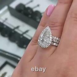 2 ct D/FL Pear Cut Moissanite 14k White Gold Plated Engagement Ring Bridal Set