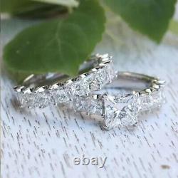2 ct Princess Cut Moissanite Engagement Ring Bridal Set 14k White Gold Plated