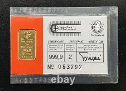 2g 999.9 Fine Gold Bar Union Bank of Switzerland Suisse Certificate No. 63292