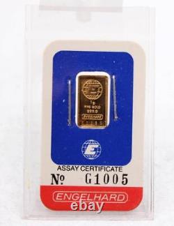 2x Engelhard 1 Gram Fine Gold Consecutive. 9999 Bar Sealed Assay Certificate