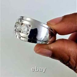 3Ct Round Cut Moissanite Diamond With Certificate Men'sRing14K White Gold Plated