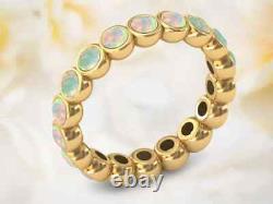 3Ct Round Cut Simulated Opal Bridal Eternity Band For Women 14k Yellow Gold FN