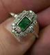 3.00Ct Emerald Cut Green Diamond Vintage Art Deco Engagement Ring 14k White Gold