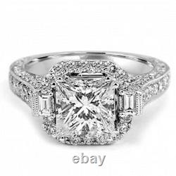 3.14Ct Princess Cut Lab-Created Diamond Old European Style Vintage Art Deco Ring