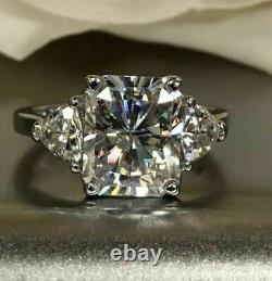 3.30Ct Radiant Cut Moissanite Three Stone Engagement Ring 14k White Gold Plated