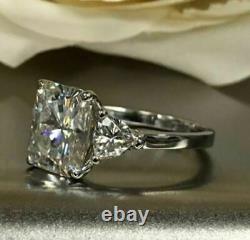 3.30Ct Radiant Cut Moissanite Three Stone Engagement Ring 14k White Gold Plated