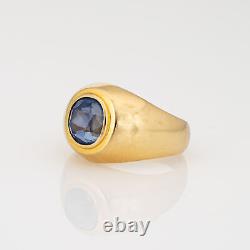 3.50ct Natural Ceylon Sapphire Signet Ring Certificate No Heat Vintage 18k Gold