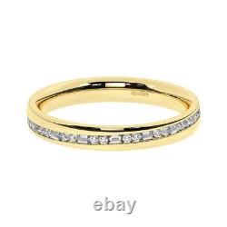 3 MM 100% Natural Round & Baguette Cut Diamond Half Eternity Ring 9K Yellow Gold