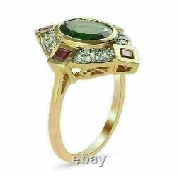 4Ct Oval Cut Simulated Emerald & Ruby Engagement Ring 14k Yellow Gold Finish