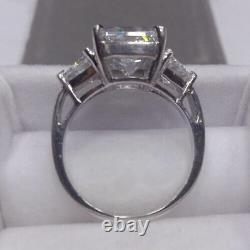 4.80 Ct Radiant Cut Moissanite Three Stone Engagement Ring 14k White GoldFinish