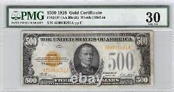 500 $ Gold Certificate 1928 Fr 2407 (AA Block) PMG 30 Very Fine N°A0000629