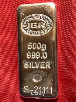 500g Instanbul Gold Refinery (IGR) 999.0 Fine Silver Cast Bar + Certificate