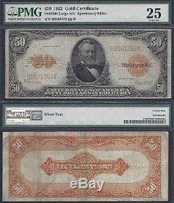 $50 1922 Gold Certificate==fr. 1200==grant==gold Seal==pmg Very Fine 25